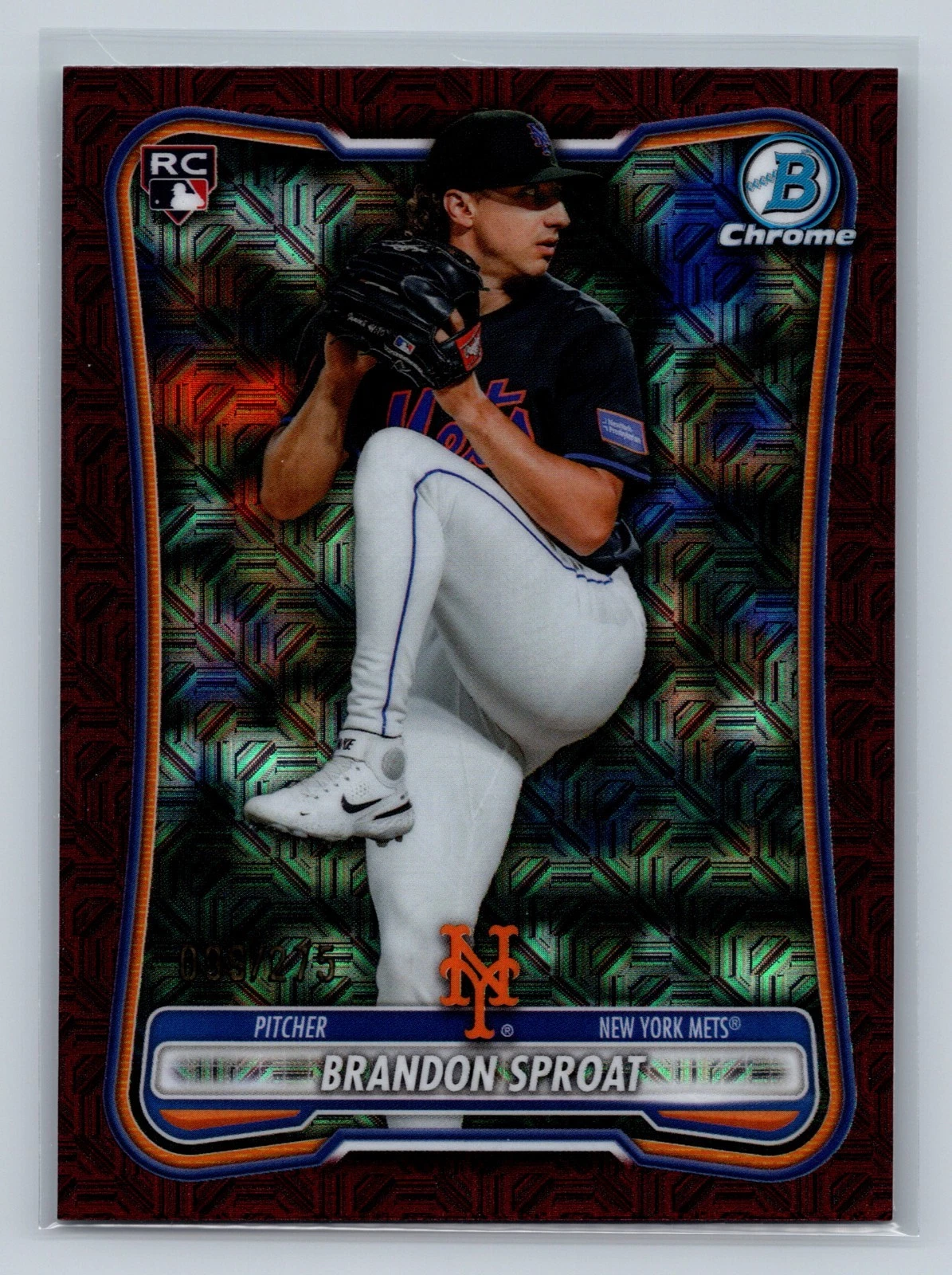Brandon Sproat 2026 Bowman Chrome Burgundy Mojo Refractor RC /275 #33 Mets