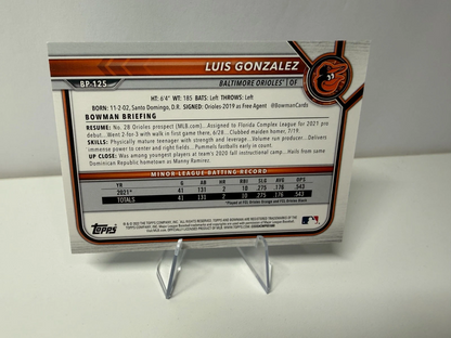 Luis Gonzales 2022 Bowman 1st Paper Sky Blue /499 #BP-125 Orioles
