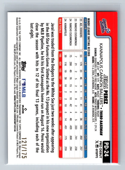 Jeral Perez 2025 Topps Pro Debut Sparkle Foil /175 #PD-24 White Sox