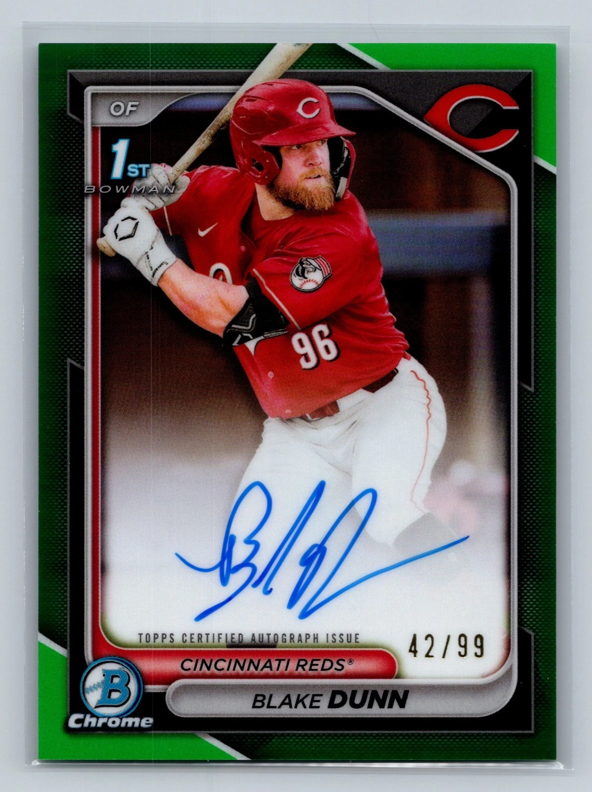 Blake Dunn 2024 Bowman Chrome 1st Green Refractor Auto /99 #CPA-BD Reds