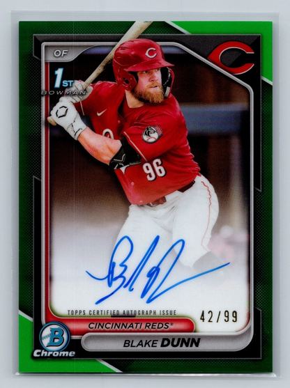 Blake Dunn 2024 Bowman Chrome 1st Green Refractor Auto /99 #CPA-BD Reds