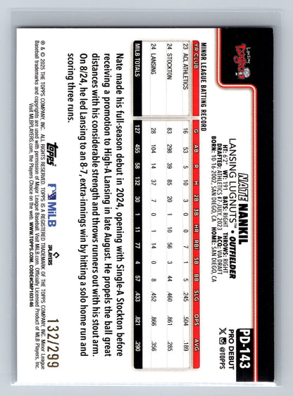 Nate Nankil 2025 Topps Pro Debut Purple Foil /299 #PD-143 Lugnuts