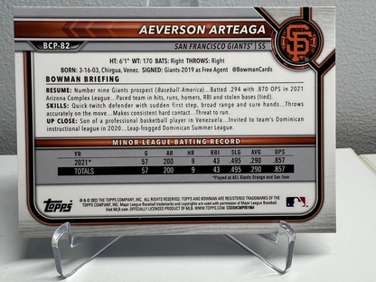Aeverson Arteaga 2022 Bowman Chrome 1st Sapphire Edition #BCP-82 Giants