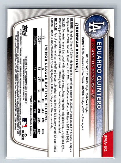 Eduardo Quintero 2025 Bowman Chrome Mega Box Mojo Refractor Auto #BMA-EQ Dodgers