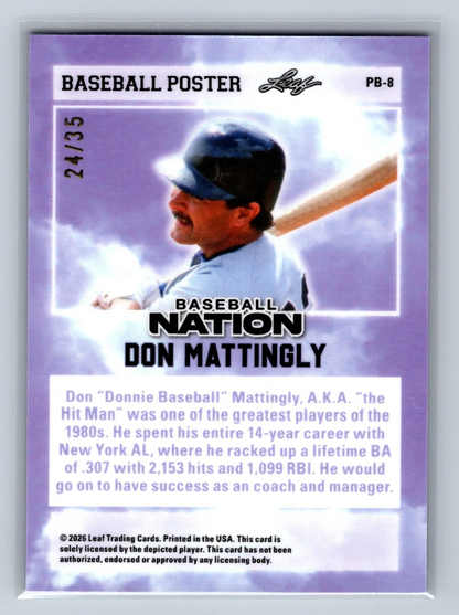 Don Mattingly 2026 Leaf Baseball Nation Blue Crystal Poster /35 #PB-8 Yankees