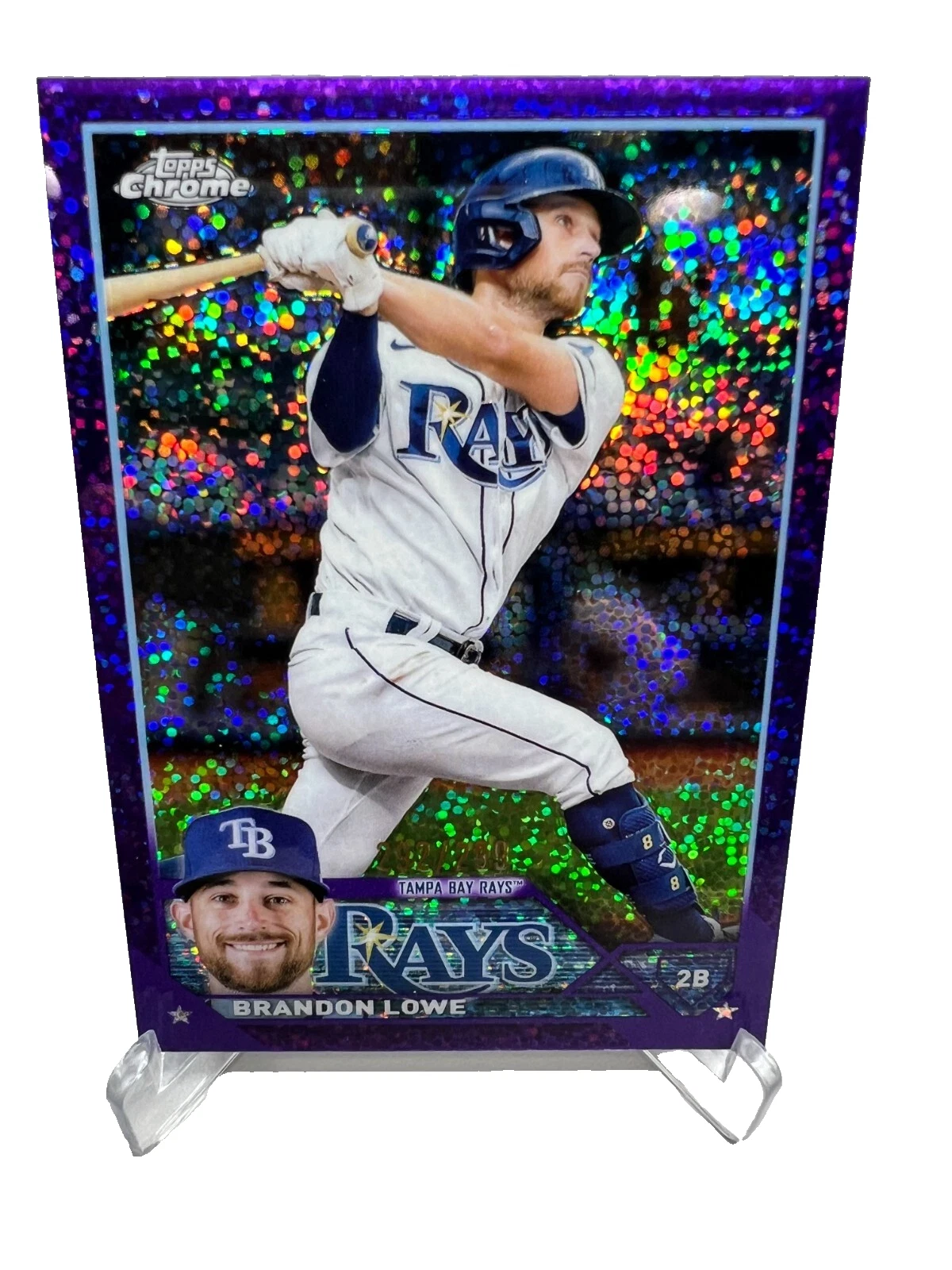 Brandon Lowe 2023 Topps Chrome Purple Speckle Refractors /299 #208 Rays