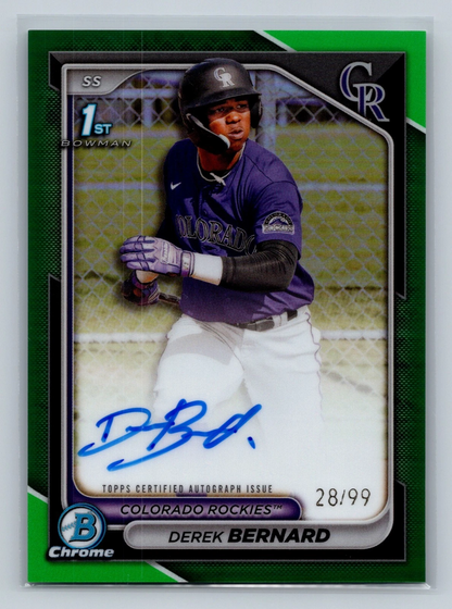 Derek Bernard 2024 Bowman Chrome 1st Green Refractor Auto /99 #CPA-DB Rockies