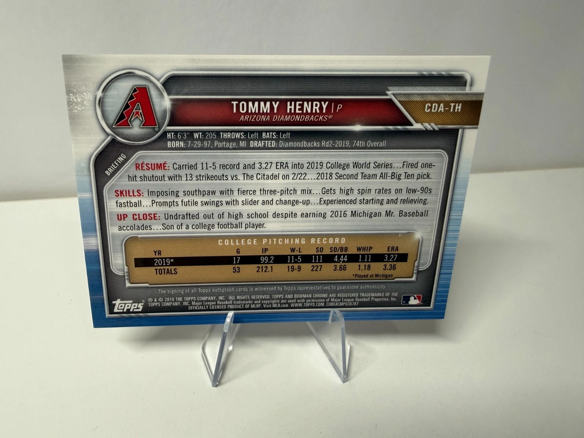 Tommy Henry 2019 Bowman Chrome 1st Purple Refractor Auto /250 #CDA-TH