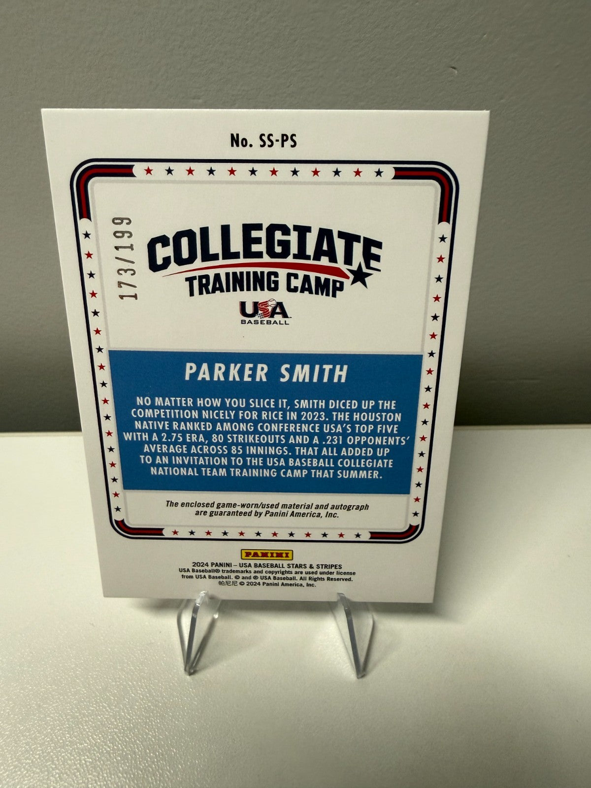 Parker Smith 2024 Panini Stars & Stripes Jumbo Relic Auto /199 #SS-PS