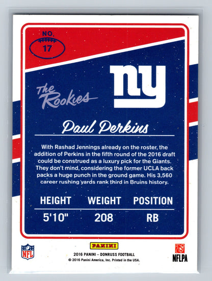 Paul Perkins 2016 Panini Donruss The Rookies Checker Board /999 #17 Giants