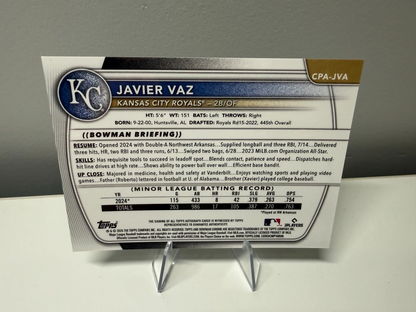 Javier Vaz 2025 Bowman Chrome 1st Green Refractor Auto /99 #CPA-JVA Royals