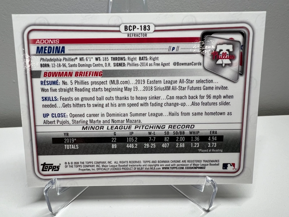 Adonis Medina 2020 Bowman Chrome Refractor /499 #BCP-183 Phillies