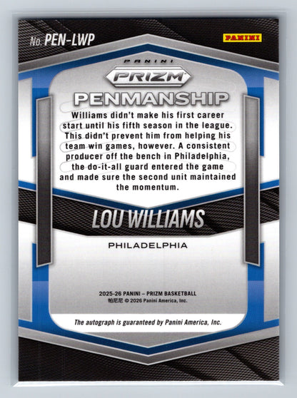Lou Williams 2025-26 Panini Prizm Penmanship Auto #PEN-LWP 76ers