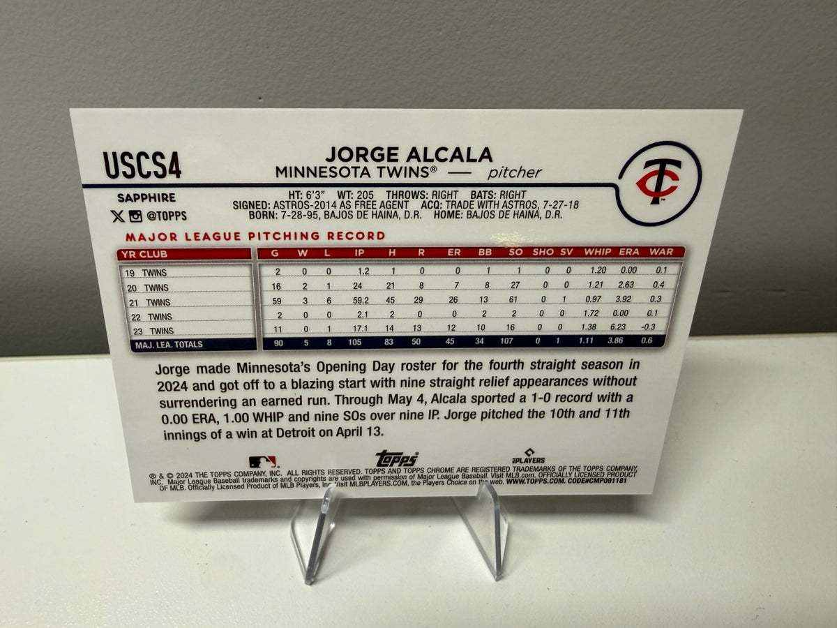 Jorge Alcala 2024 Topps Chrome Update Sapphire Gold Refractor /50 #USCS4 Twins