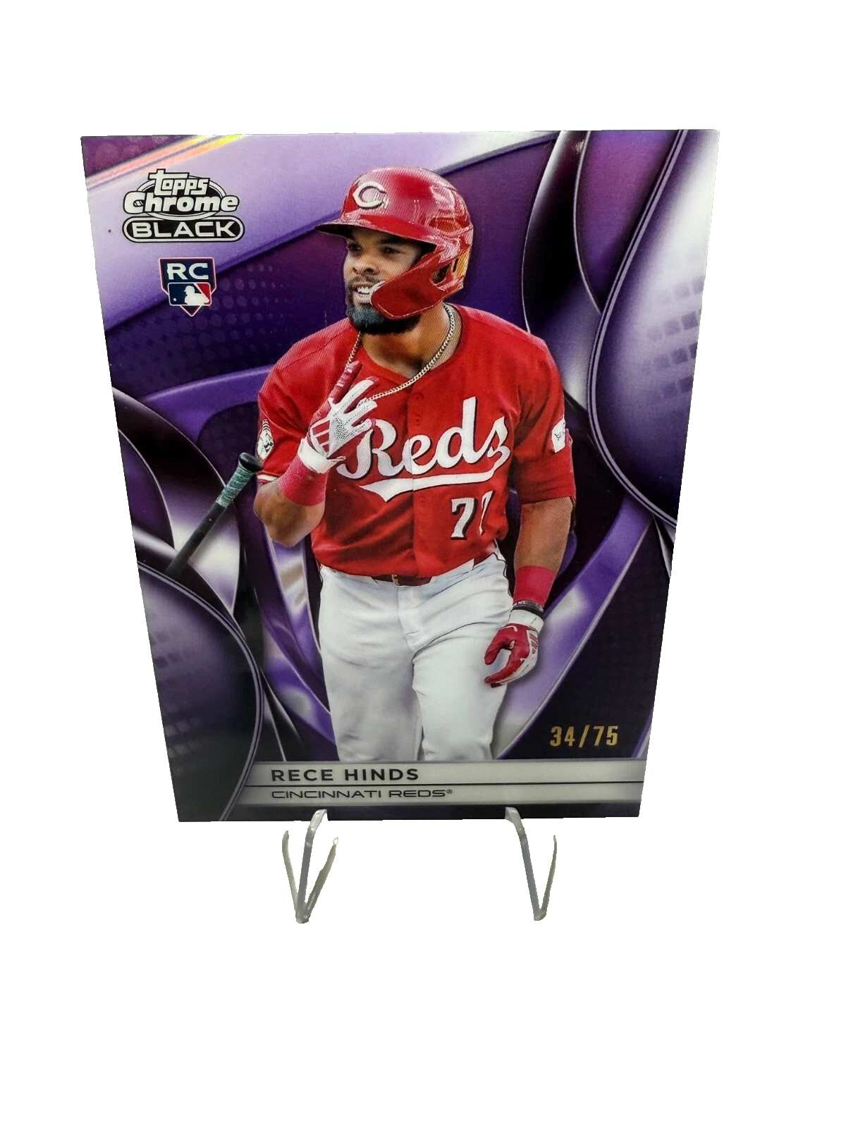 Rece Hinds 2025 Topps Chrome Black Purple Refractor RC /75 #149 Reds