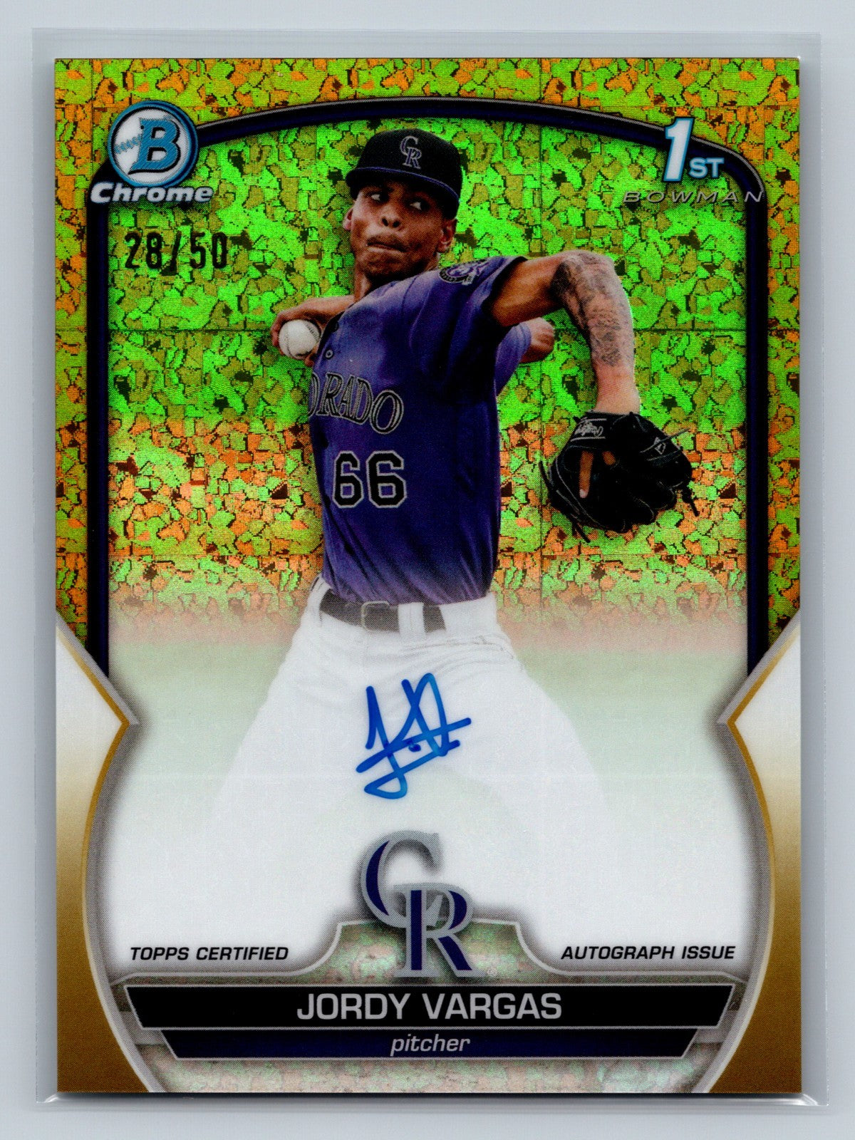 Jordy Vargas 2023 Bowman Chrome 1st Gold Mini Diamond Refractor /50 #CPA-JVG