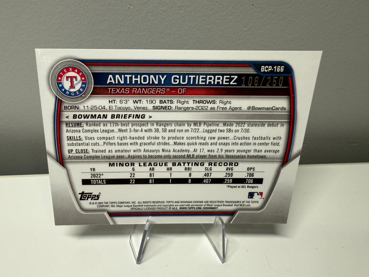 Anthony Gutierrez 2023 Bowman Chrome Prospect Purple Shimmer Refractor /250