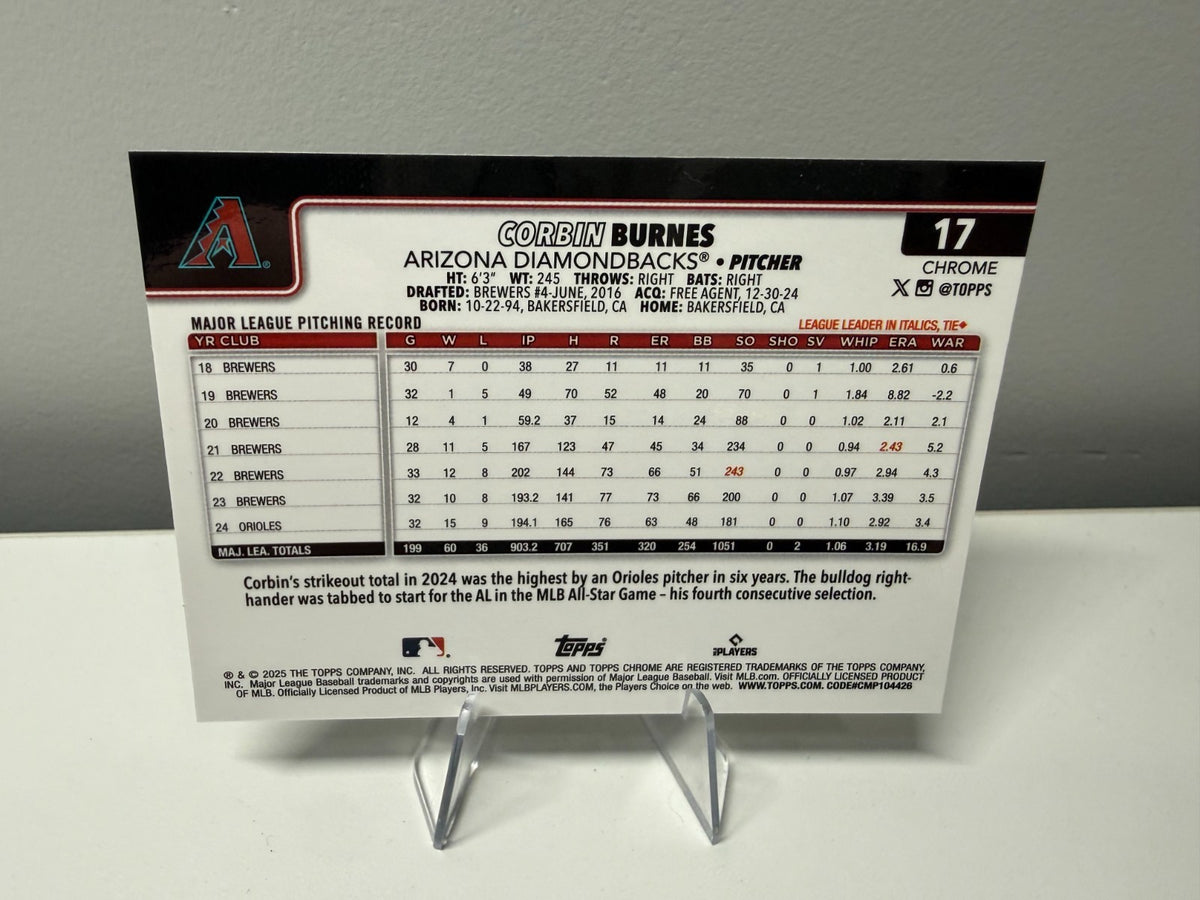 Corbin Burnes 2025 Topps Chrome Green Wave Refractor /99 #17 Diamondbacks