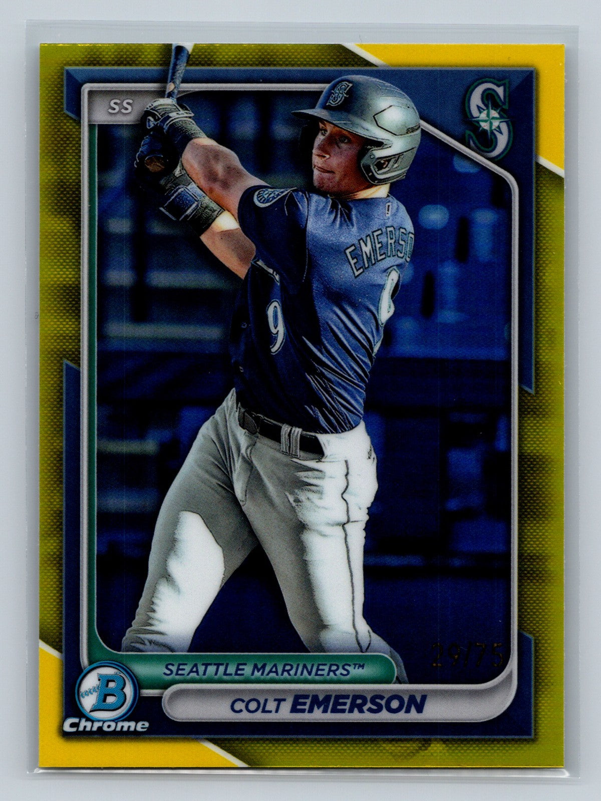Colt Emerson 2024 Bowman Chrome Prospects Yellow Refractor /75 #BCP-10 Mariners