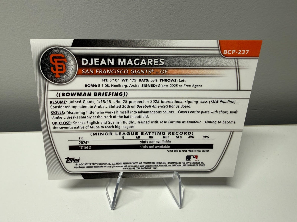 Djean Macares 2025 Bowman Chrome 1st Red Shimmer Refractor /5 #BCP-237 Giants