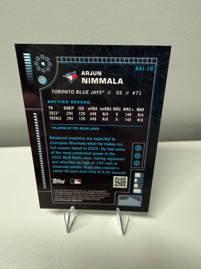 Arjun Nimmala 2024 Bowman Chrome AI Aqua Refractor /125 #BAI-18 Blue Jays