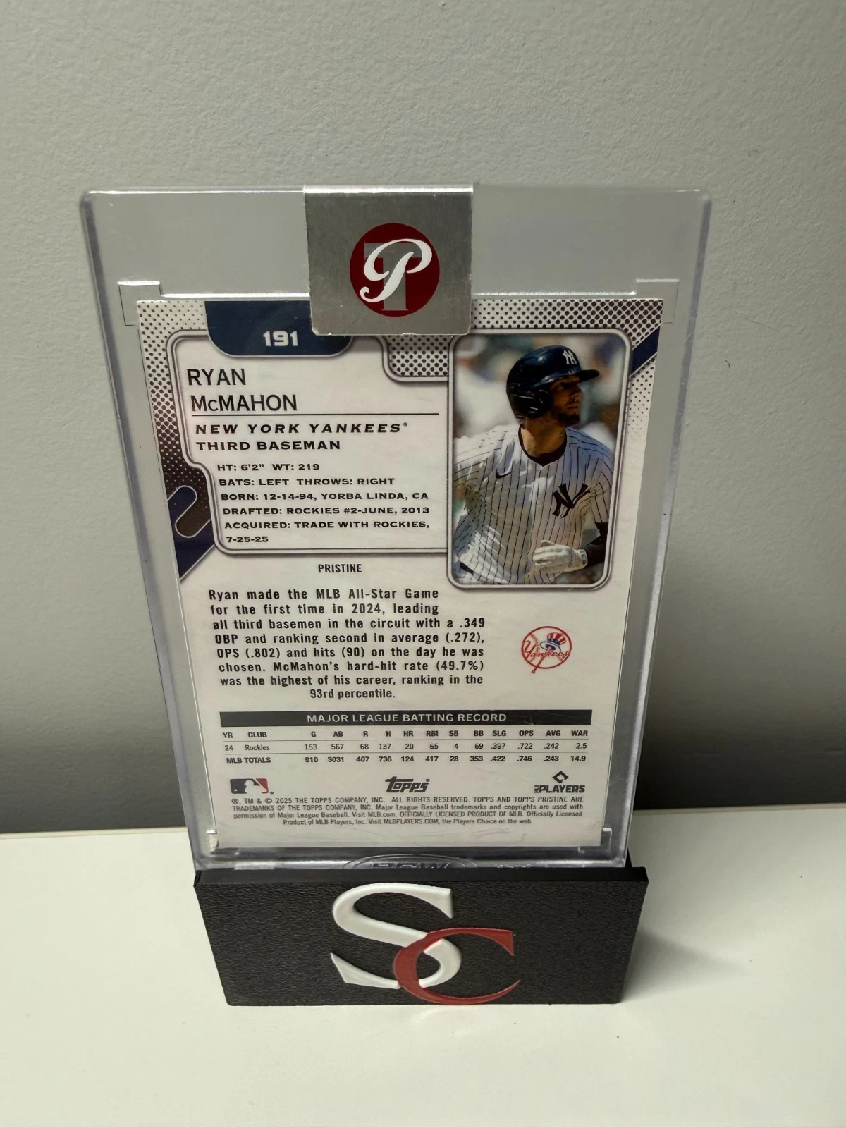 Ryan McMahon 2025 Topps Pristine Blue Refractor /75 #191 Yankees
