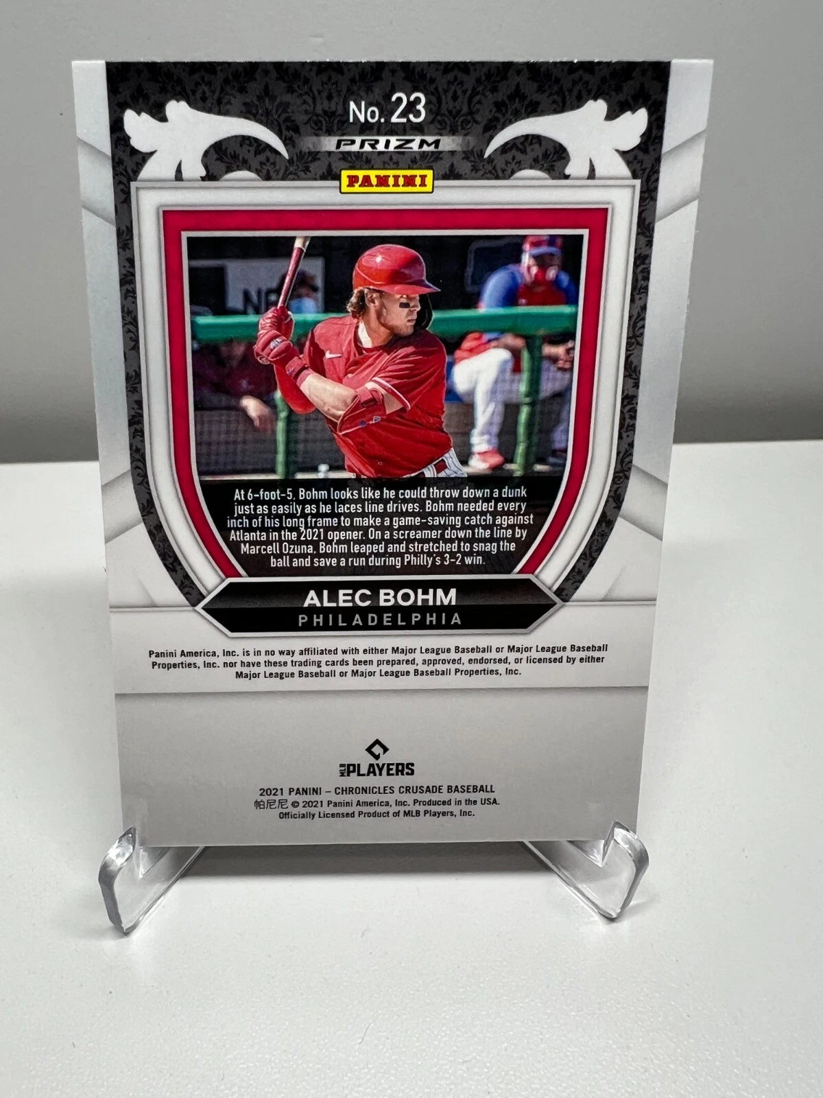 Alec Bohm 2021 Panini Chronicles Crusade Purple Lazer Prizm RC #23 Phillies