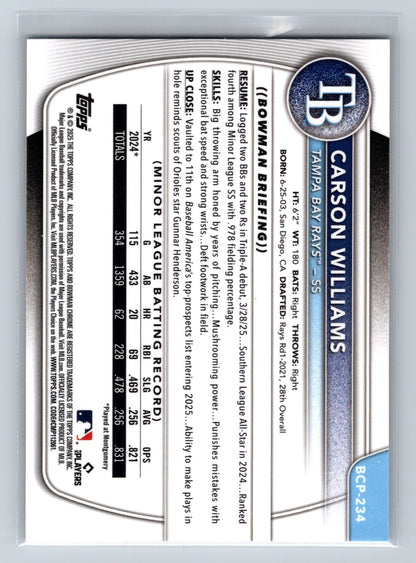 Carson Williams 2025 Bowman Chrome Prospect Geometric Refractor /499 #BCP-234