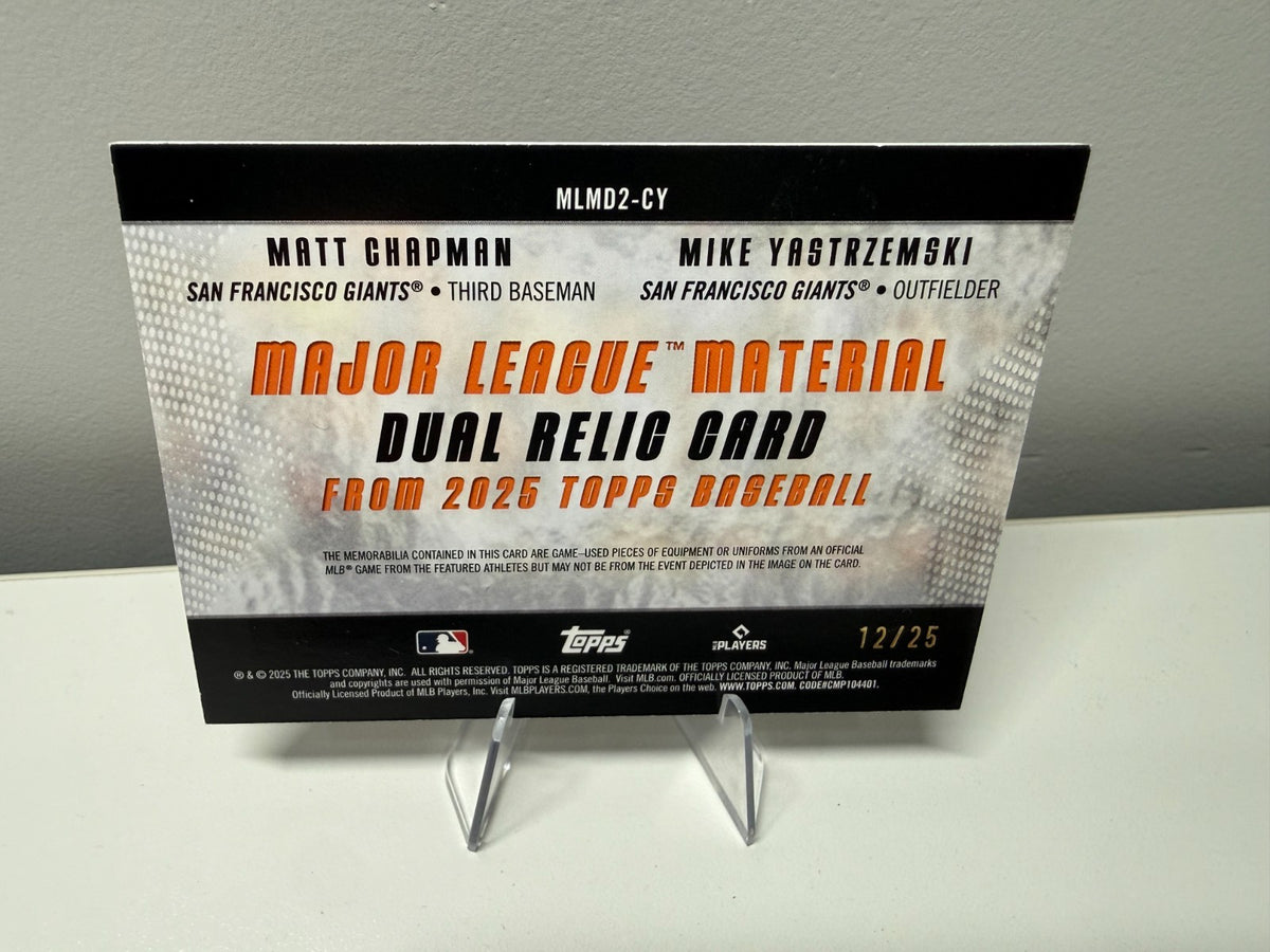 Matt Chapman Mike Yastrzemski 2025 Topps Series 2 Dual Relic Orange /25