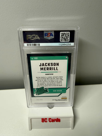 Jackson Merrill 2024 Donruss Optic Rated Prospects Red /99 #102 PSA 10 * READ *