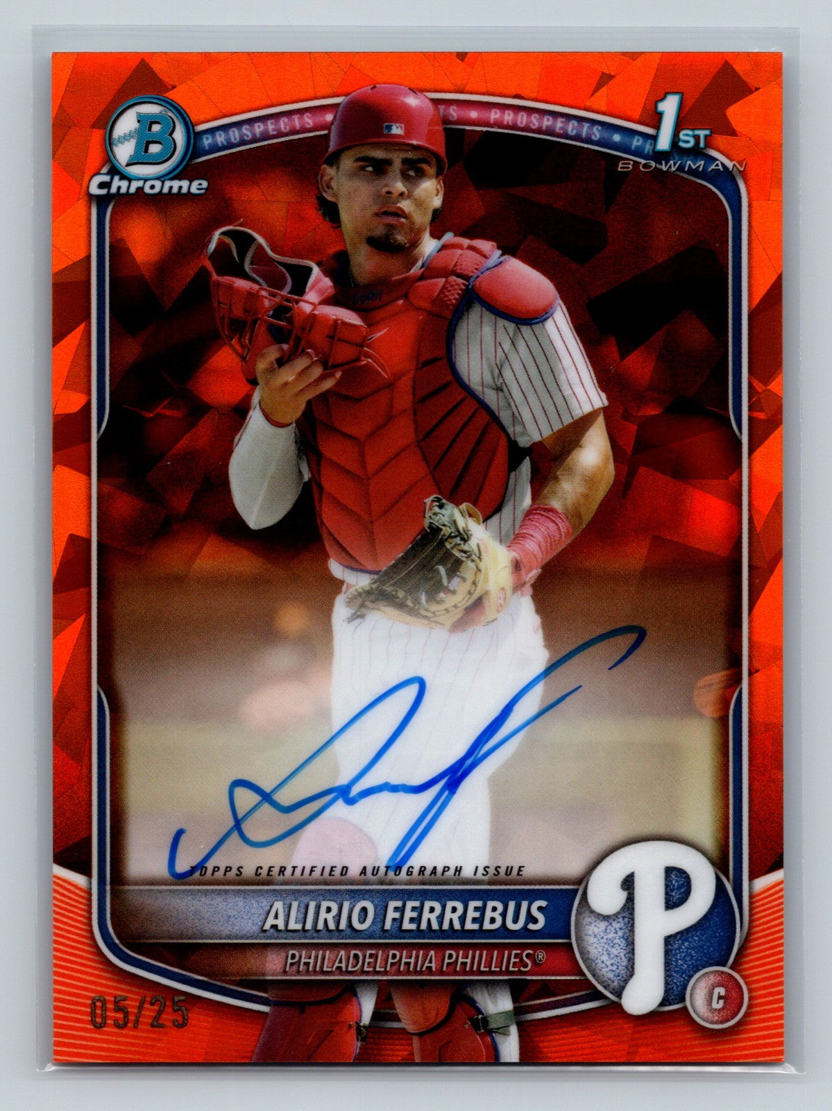 Alirio Ferrebus 2025 Bowman Chrome 1st Sapphire Orange Refractor Auto /25