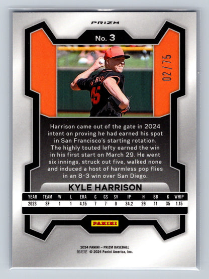 Kyle Harrison 2024 Panini Prizm Blue Pulsar Prizm RC /75 #3 Giants