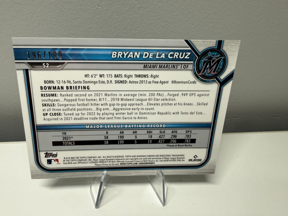 Bryan De La Cruz 2022 Bowman Chrome Aqua RayWave Refractor RC /199 #52 Marlins