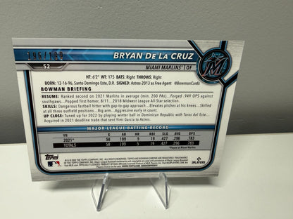 Bryan De La Cruz 2022 Bowman Chrome Aqua RayWave Refractor RC /199 #52 Marlins
