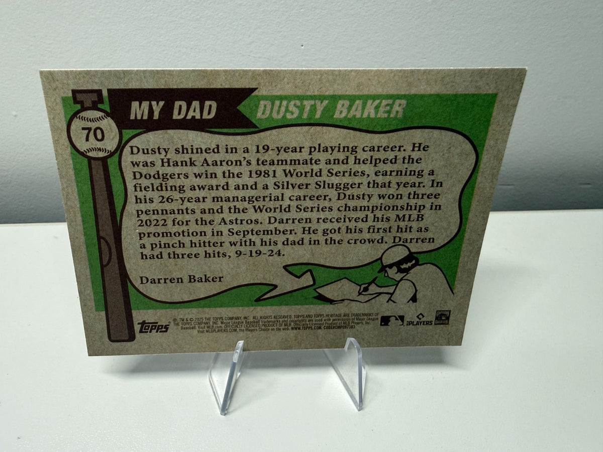Dusty and Darren Baker 2025 Topps Heritage Chrome Father & Son Blue /150 #70