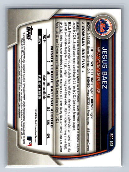 Jesus Baez 2023 Bowman Draft Chrome Purple Refractor /250 #BDC-108 Mets