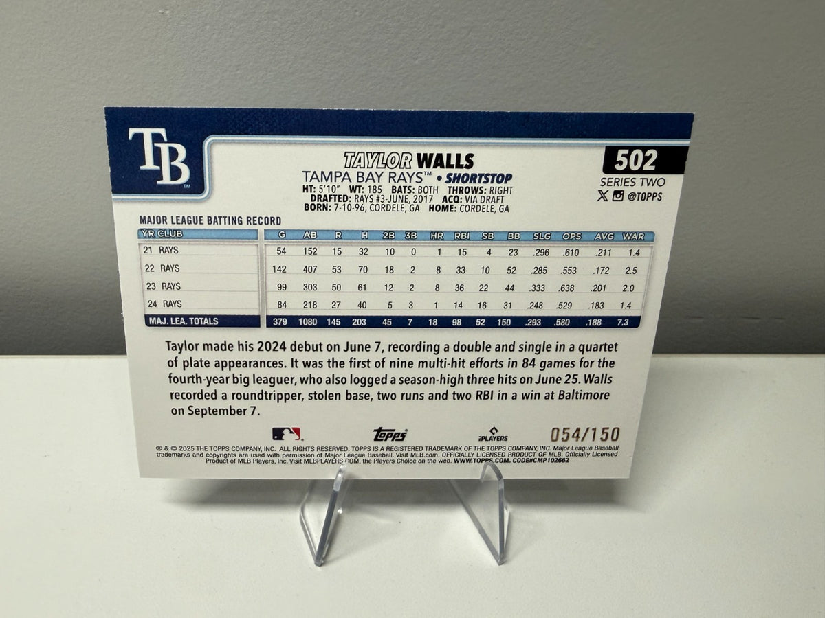 Taylor Walls 2025 Topps Series 2 Blue Foil /150 #502 Rays