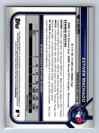 Estiven Machado 2022 Bowman Chrome 1st Sapphire Edition Aqua Refractor /55