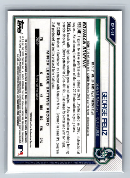 George Feliz 2021 Bowman Chrome 1st Auto #CPA-GF Mariners