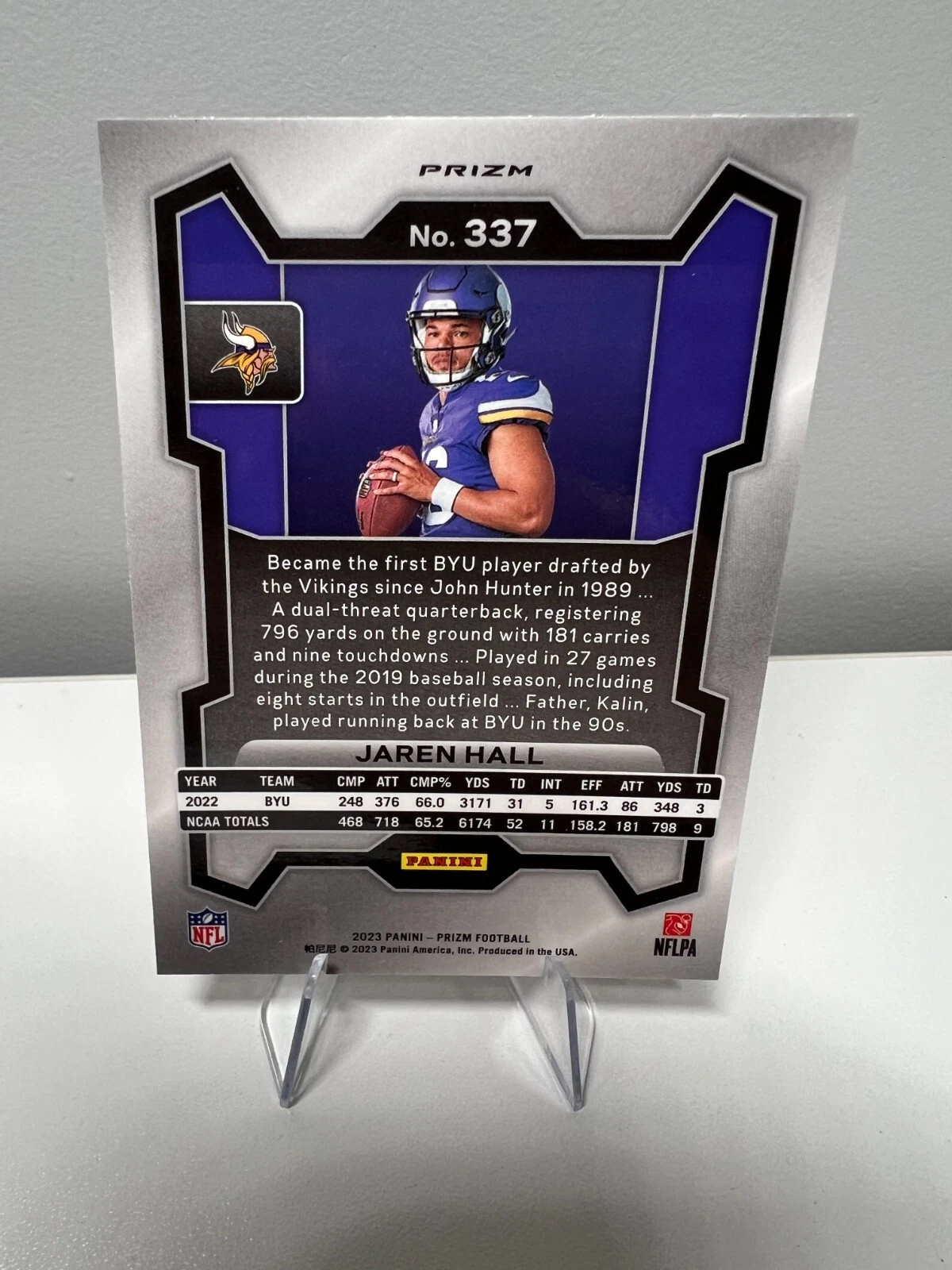 Jaren Hall 2023 Panini Prizm Rookie Variation Silver Prizm RC #337 Vikings
