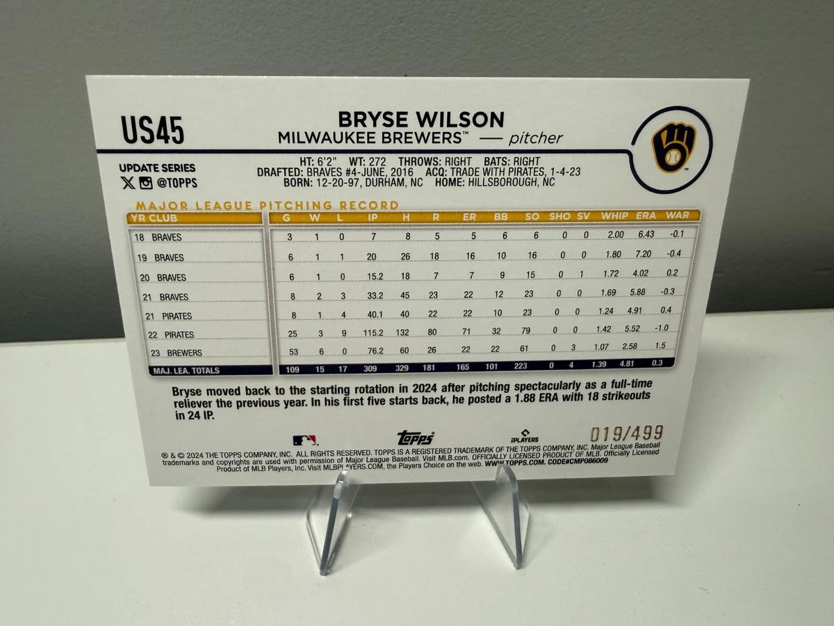 Bryse Wilson 2024 Topps Update Series Green Crackle Foilboard /499 #US45 Brewers
