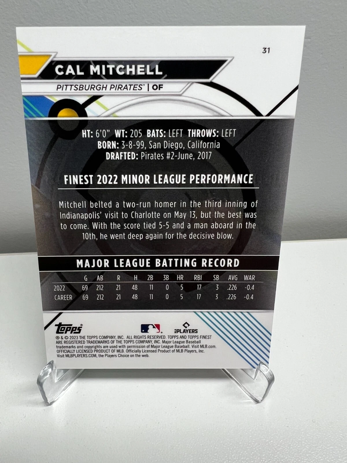 Cal Mitchell 2023 Topps Finest Aqua Shimmer Refractor RC /175 #31 Pirates