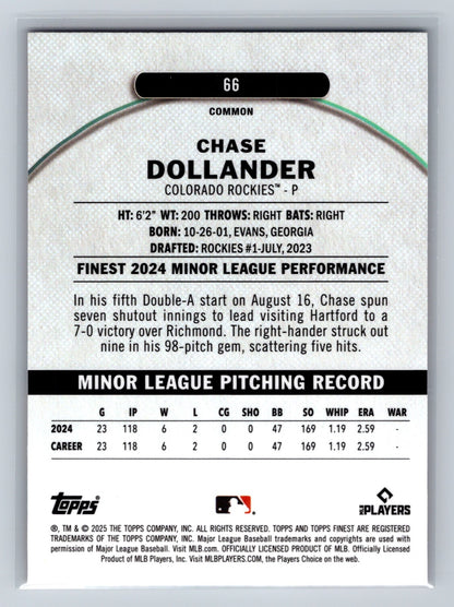 Chase Dollander 2025 Topps Finest Common Magenta Refractor RC /350 #66 Rockies