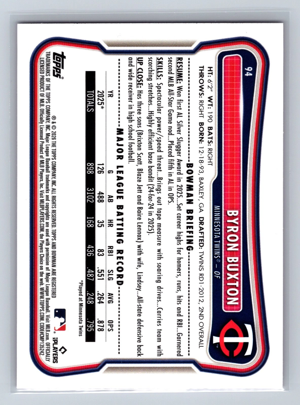 Byron Buxton 2026 Bowman Pink /175 #94 Twins