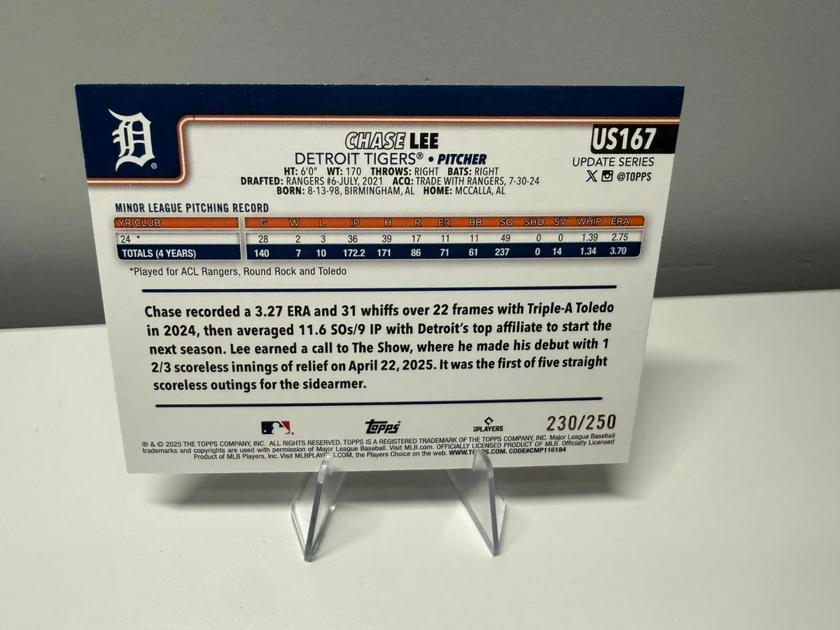 Chase Lee 2025 Topps Update Series Purple Foil RC /250 #US167 Tigers