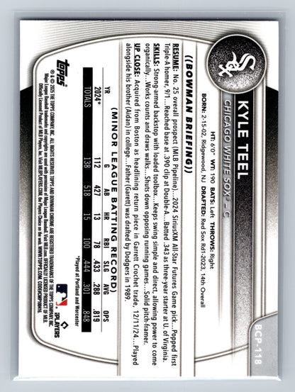 Kyle Teel 2025 Bowman Chrome Prospects Blue Geometric Refractor /150 #BCP-118