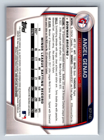 Angel Genao 2023 Bowman Chrome 1st Purple Refractor /250 #BCP-140 Guardians
