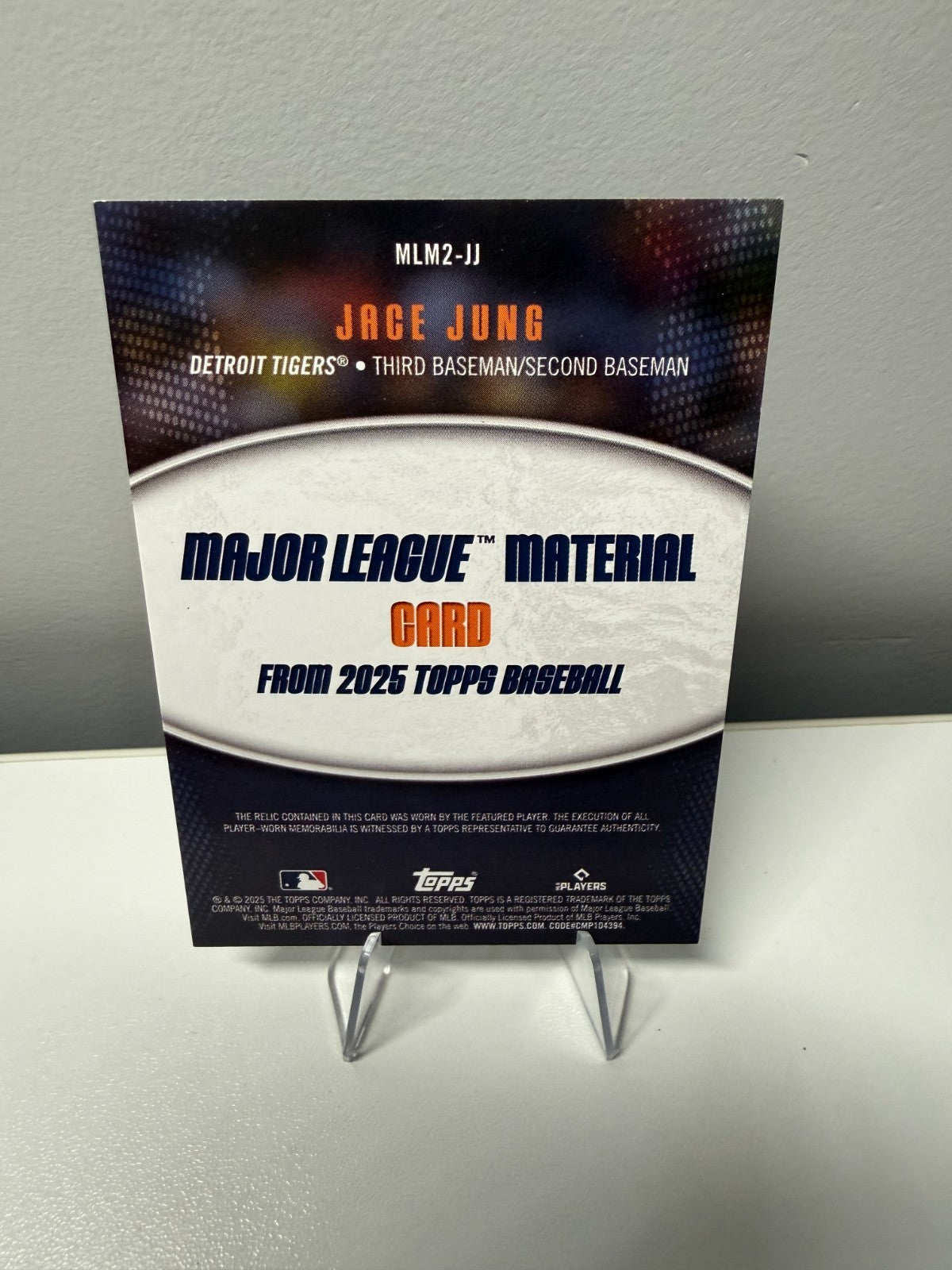 Jace Jung 2025 Topps Series 2 Major League Material Relic RC #MLM2-JJ Tigers