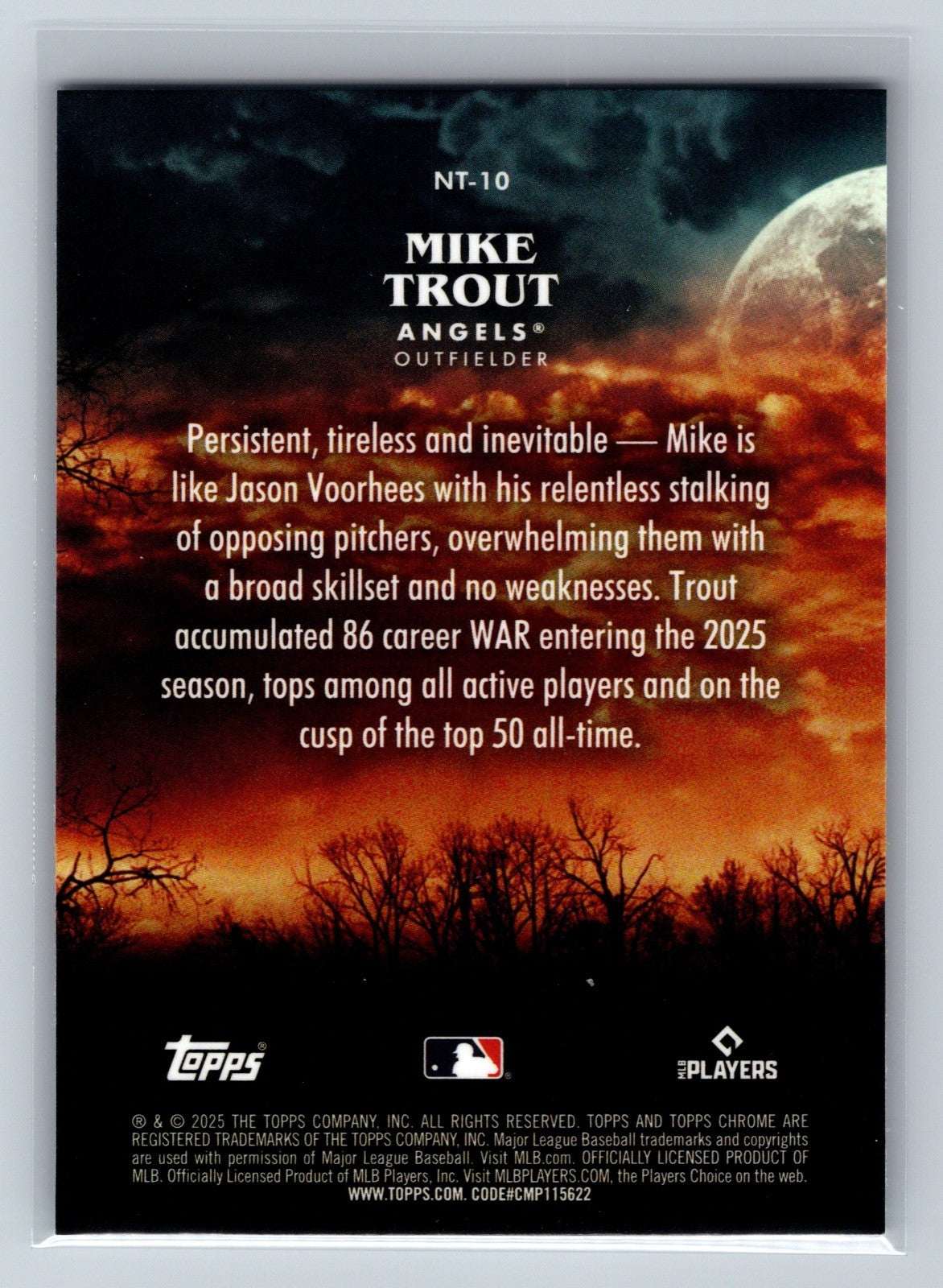Mike Trout 2025 Topps Chrome Update Night Terrors Insert #NT-10 Angels