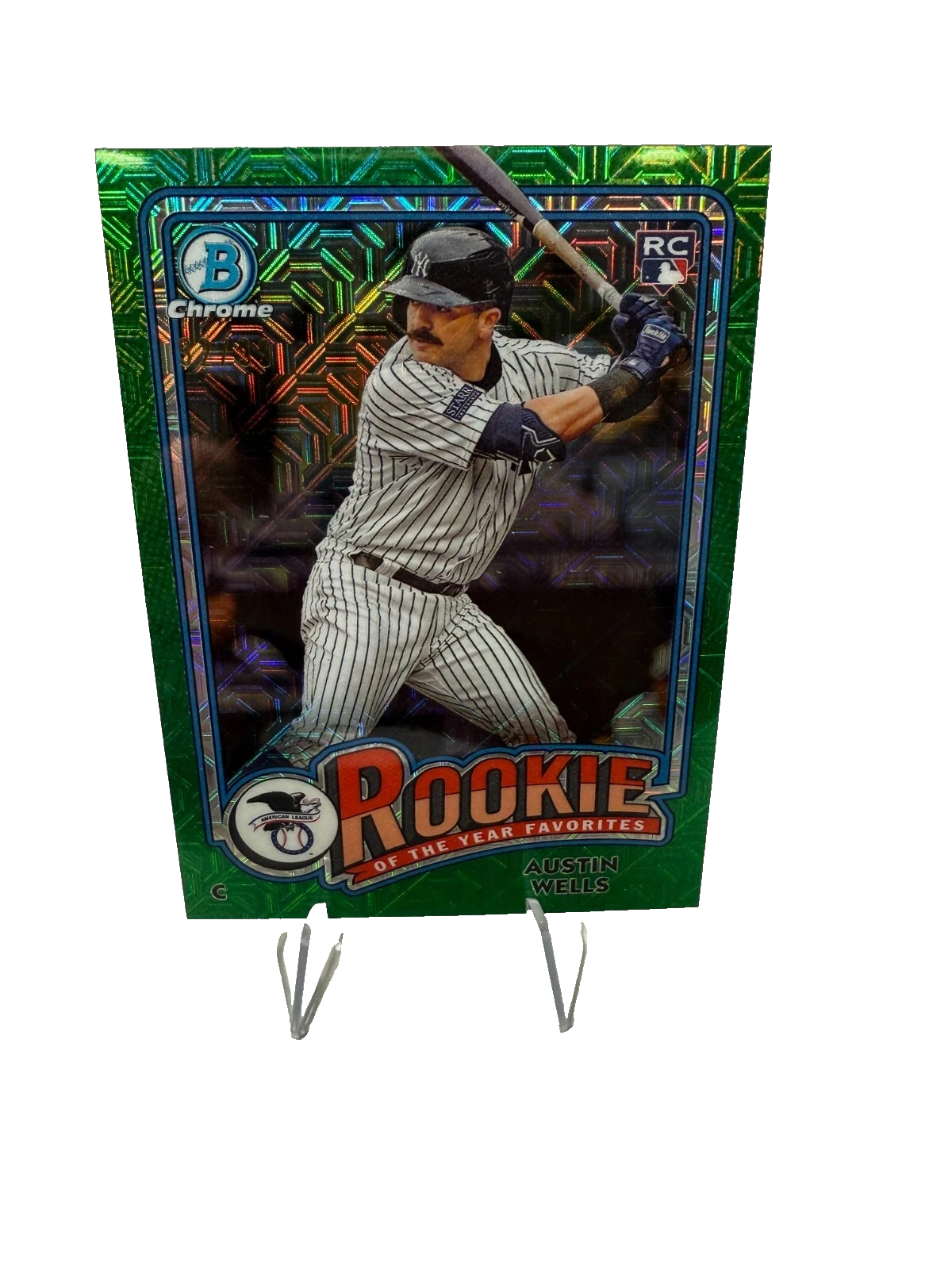 Austin Wells 2024 Bowman Chrome Rookie Of The Year Favorites Mojo Green RC /99